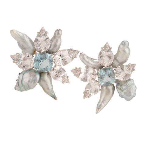 Winter burst iix pearl and aquamarine earrings
