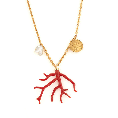 Aphrodite iii coral and pearl necklace