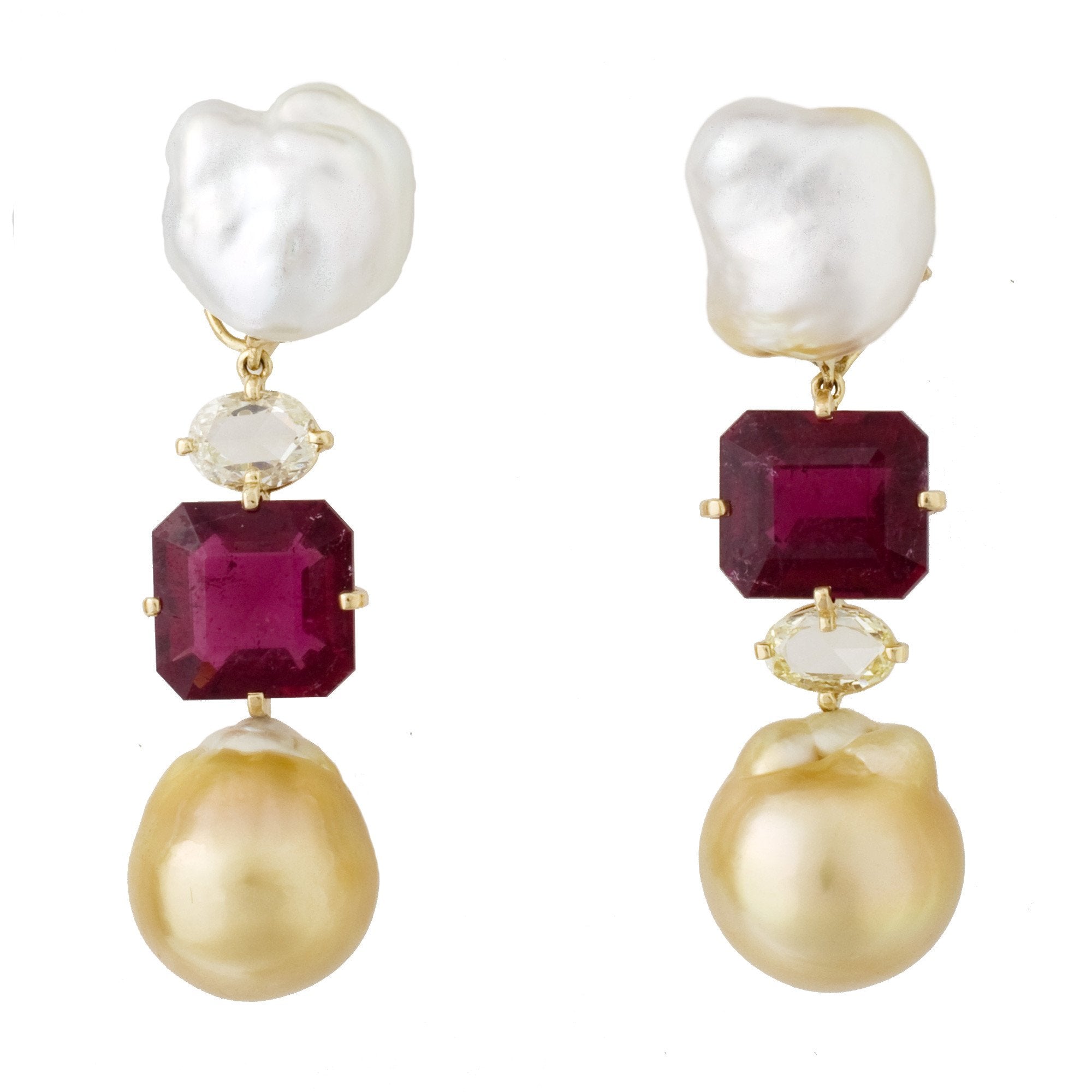 Pearl iv diamond tourmaline earrings